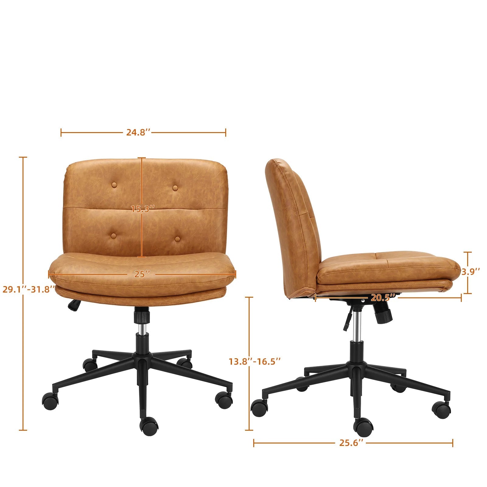 Armloser Büro-SchreibtischstuhlArmloser Drehstuhl mit Rollen, breiter Sitzfläche und verstellbarer Höhe für Büro und Wohnbereichmit Rollen, mittlere Rückenlehne, breiter Sitz, ergonomischer Stuhl 360°