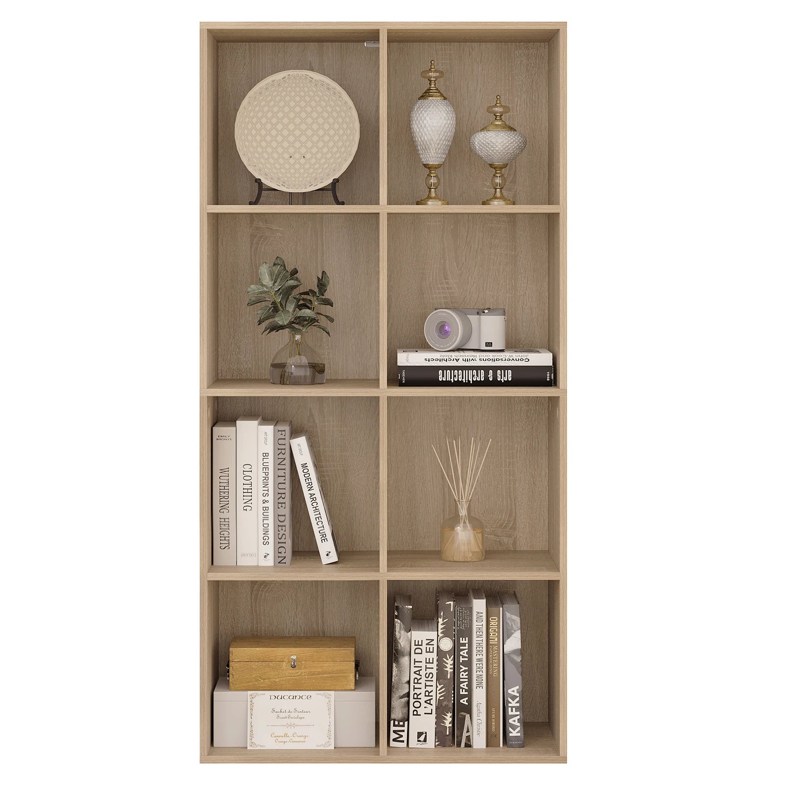 Freistehendes Bücherregal mit 8 Aufbewahrungsfächern aus MDF, 121 cm, für Wohnzimmer und Büro