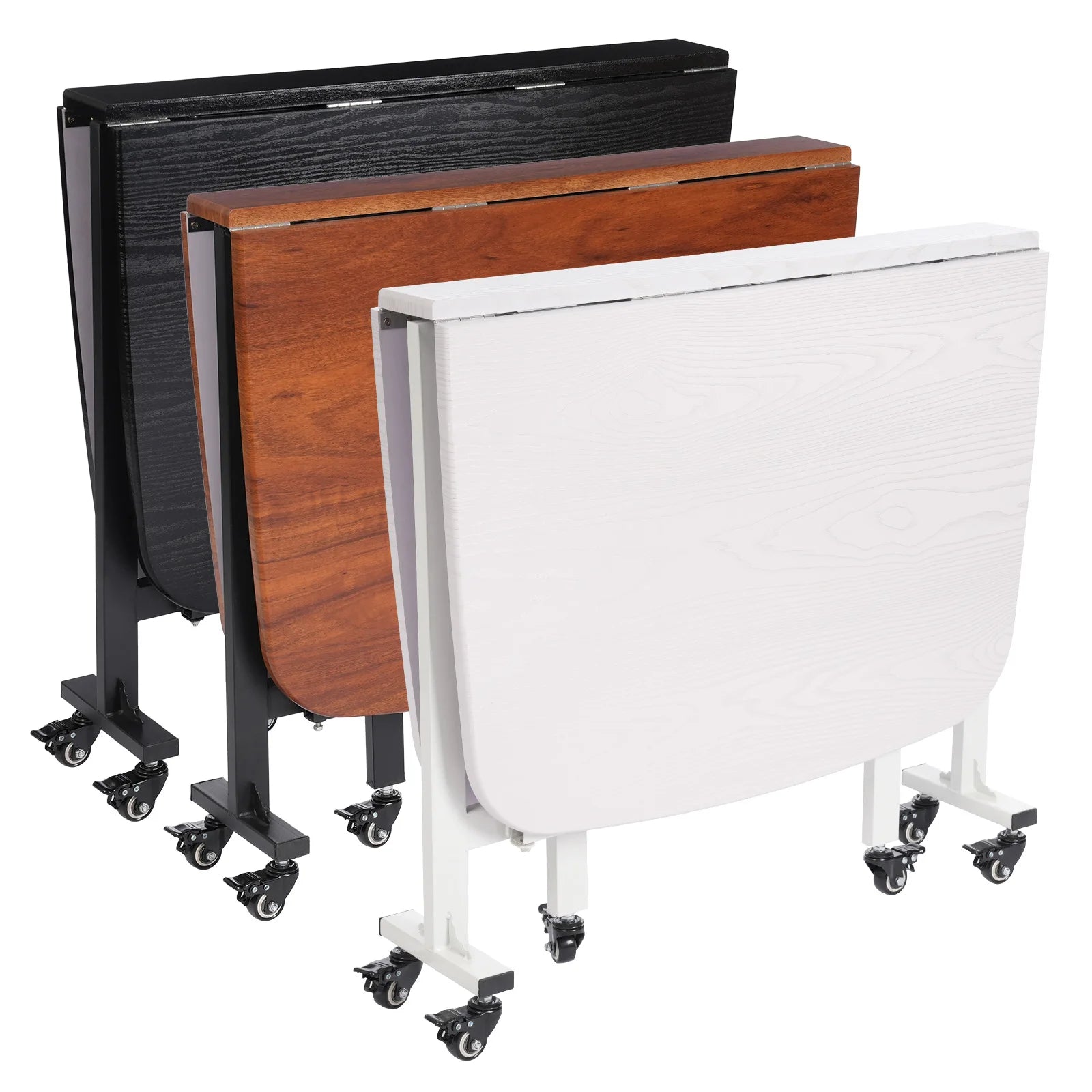 Faltbarer Esstisch aus massivem Holz mit Drop-Leaf-Funktion und 6 Rollen
