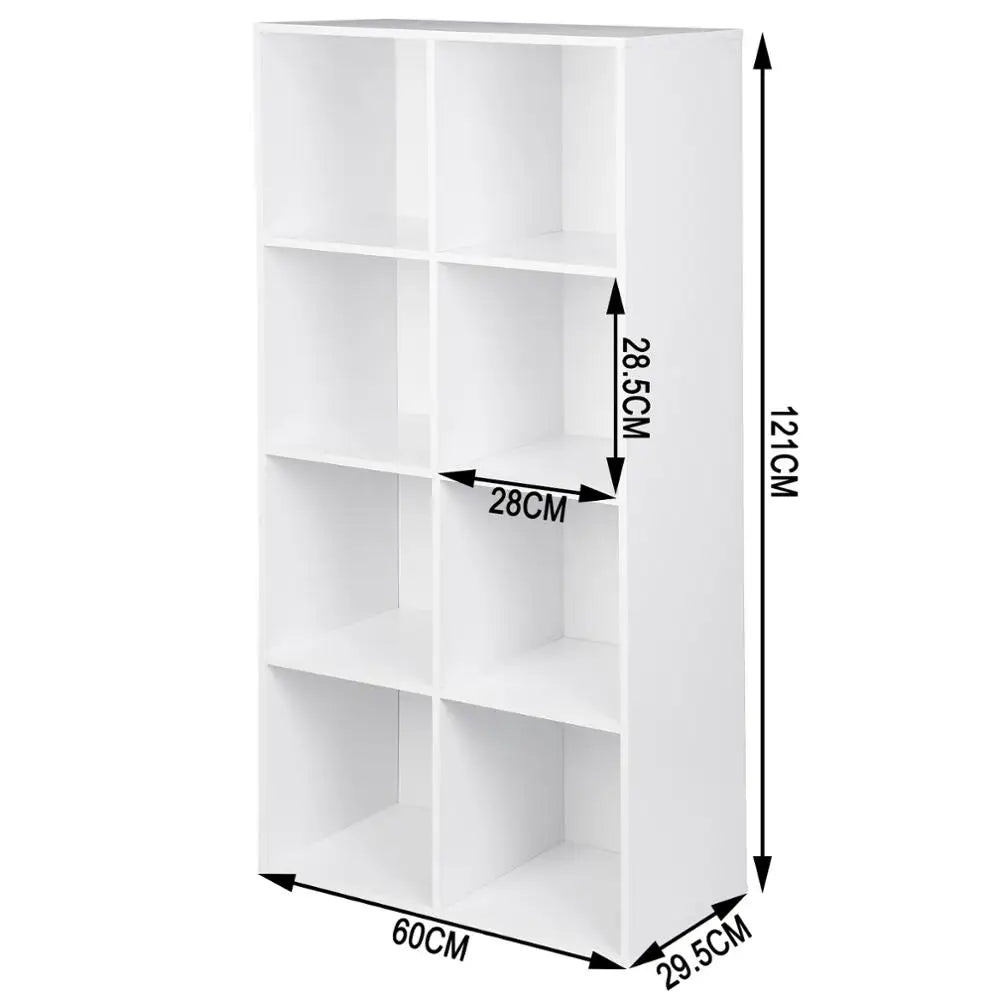 Freistehendes Bücherregal mit 8 Aufbewahrungsfächern aus MDF, 121 cm, für Wohnzimmer und Büro