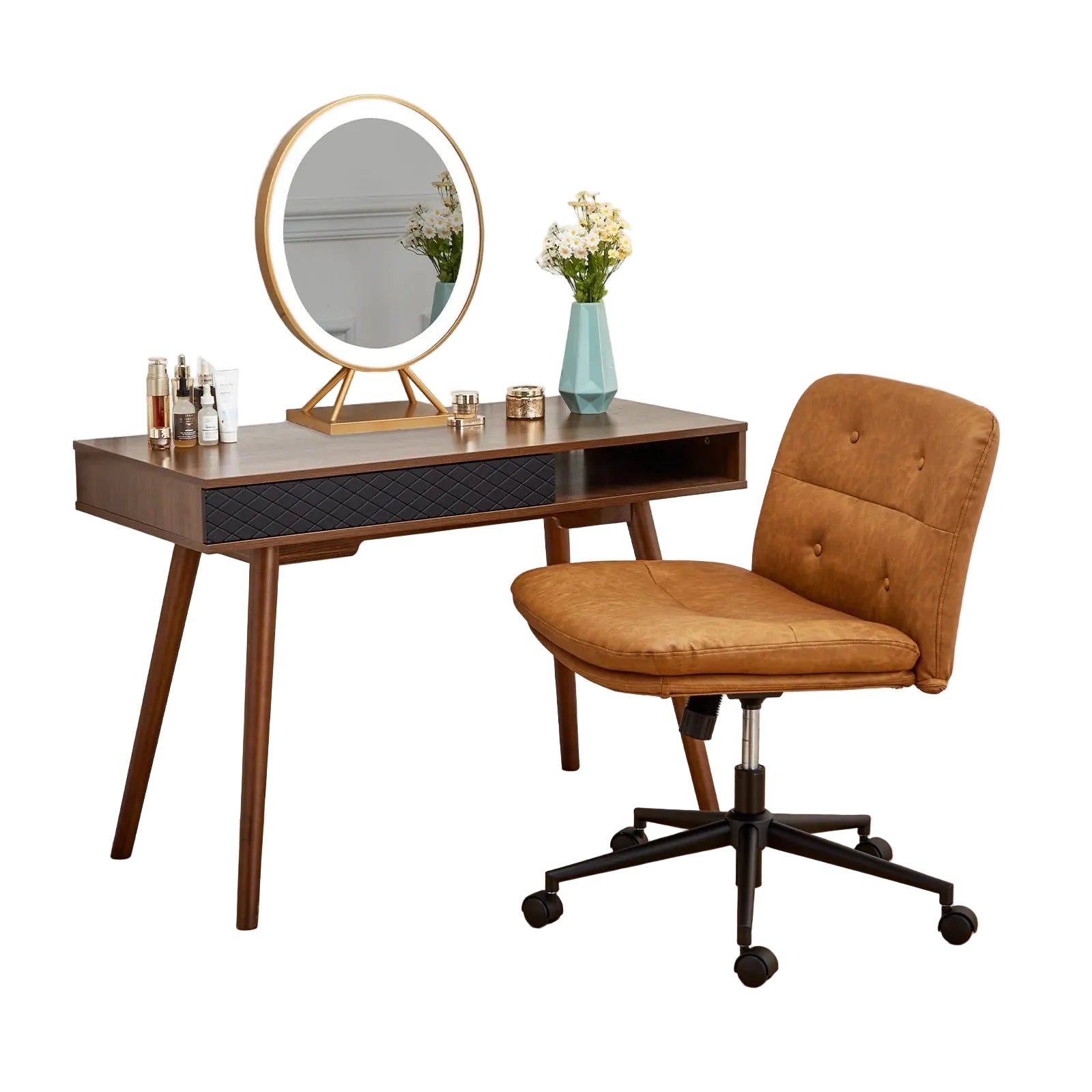 Armloser Büro-SchreibtischstuhlArmloser Drehstuhl mit Rollen, breiter Sitzfläche und verstellbarer Höhe für Büro und Wohnbereichmit Rollen, mittlere Rückenlehne, breiter Sitz, ergonomischer Stuhl 360°